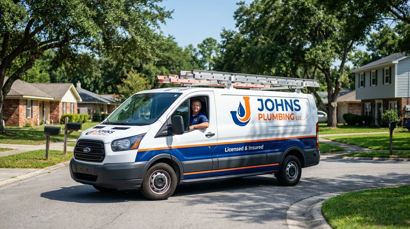 Johns Plumbing LLC service van in Leicester, MA