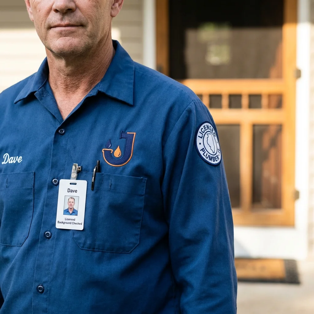 Licensed plumber showing ID badge in Leicester, MA