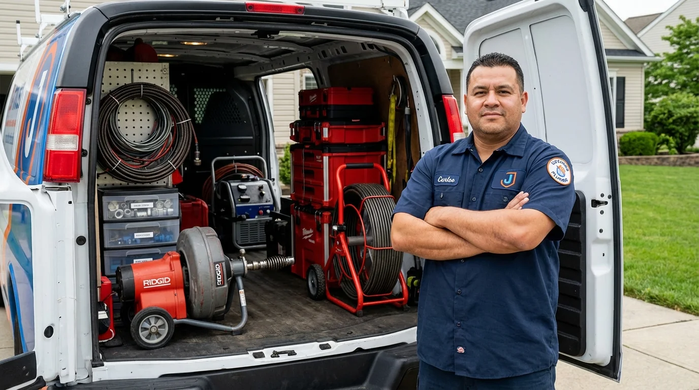 Professional drain cleaning equipment and Johns Plumbing LLC plumber in Leicester
