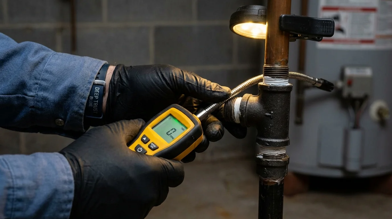 Gas leak detection with electronic sniffer by Johns Plumbing LLC in Leicester