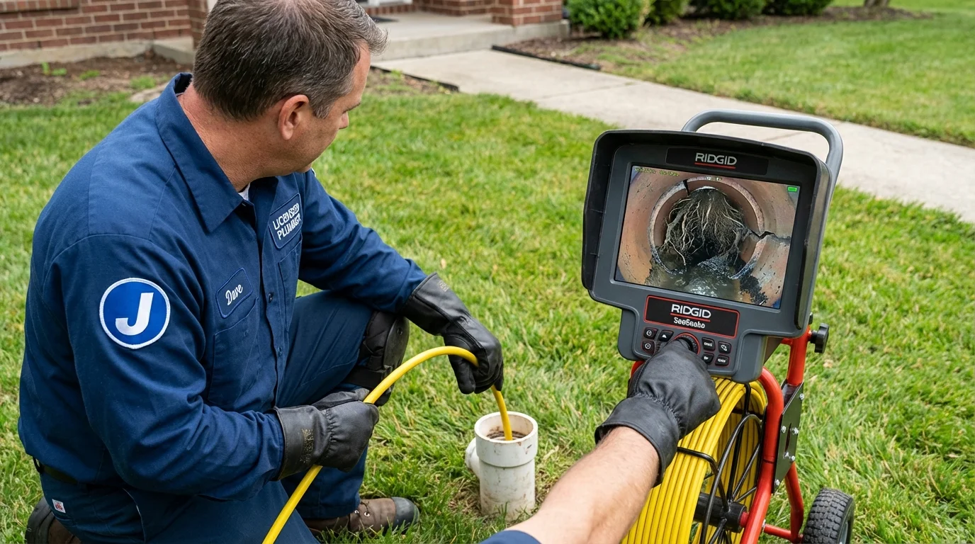 Sewer camera inspection being performed by Johns Plumbing LLC in Leicester