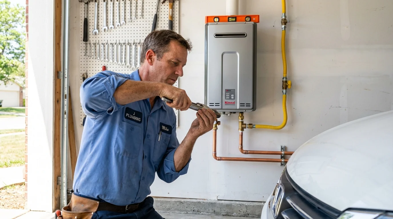 Tankless water heater installation by a Johns Plumbing LLC plumber in Leicester